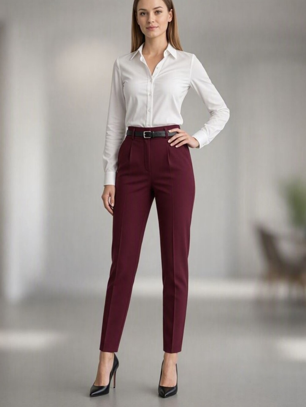 NWT Vintage Bianca Women's Wool Maroon Dress Pants Pleated Front